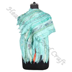 2023 venta al por mayor hecho a mano Vintage seda Sari 15 tiras bufandas reciclado Fabricante Mayorista de India Sari parches reversibles - Product Image 1