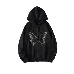 Sudadera con capucha de gran tamaño unisex personalizada con diamantes de imitación ropa de calle ropa de invierno pulóver sudadera con diamantes de imitación para invierno técnica teñida lisa - Product Image 3