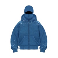 Sweat-shirt cagoule intégrale zippée pour homme, en polaire et coton, avec logo personnalisé OEM, style Ninja, strass et design High Street, pour l'hiver