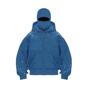 OEM Logo personnalisé Hommes Masque Full Zip up Cagoule Hoodies Ski Masqué Polaire Coton Ninja Strass High Street Sweatshirt - Product Image 5