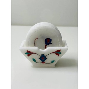 Hermoso diseño de incrustaciones pintadas, juego de posavasos de té de mármol hecho a mano, 9x9cm, Ágata pulida, piedra de estilo religioso de la más alta calidad - Product Image 1