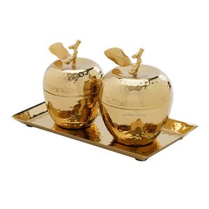 Diseño martillado Forma de manzana Latón Cera Llena Votiva Con Bandeja Decora tu sala de estar Tablero Acabado dorado - Product Image 4