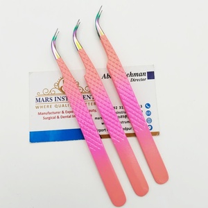 Pinzas de extensión de pestañas de Color Rosa degradado con punta multicolor individual curvada de aislamiento de acero inoxidable profesional privado - Product Image 1