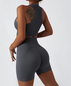 Ensemble de yoga sans couture pour femmes Leggings taille haute et haut court Gymwear 2 pièces tenue de yoga sans couture shorts d'entraînement et ensemble de soutien-gorge de sport - Product Image 3