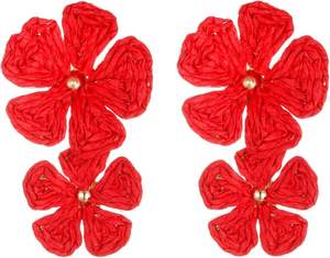 Pendientes de aro tejidos de rafia con Flor naranja, chica Bohemia, bonita Zirconia, moda de alta calidad para mujer - Product Image 4