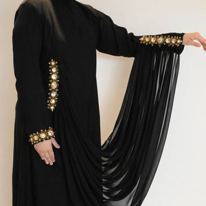 Trabajo De Piedra En Negro Abaya Tela De Calidad Premium Usada - Product Image 1