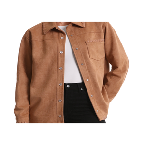 Giacca Shacket Bagatelle in Finta Pelle Scamosciata Color Cammello con Decorazione a Bottoni - Product Image 2