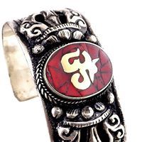 Tibetan Mantra White Metal Cuff Bangles - Product Image 5