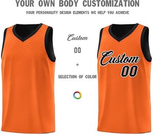 Ensemble de maillots de basket-ball sublimés personnalisés, orange et noir, col en V, sans manches, maille respirante, séchage rapide, taille élastique, unisexe, adulte, équipe - Product Image 3