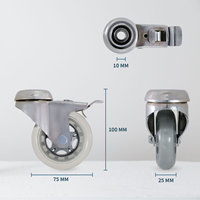 Rouleau de roulette Kingpin creux de style libre plat de 75mm avec roue en polyuréthane et polypropylène en acier