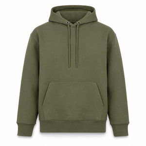 Sudadera con Capucha de Felpa de Algodón Grueso Verde Oliva para Hombre, Ajuste Regular, Estilo Urbano, con Cordón y Bolsillo Canguro, para Invierno, Venta al por Mayor - Product Image 1