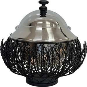 Sleek Black Coated Metal Casserole <b>Set</b> of 2 with Wire Design Ideal for Party Serving and Keeping Food Warm at Weddings - Product Image 4