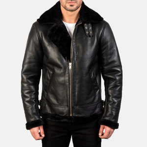 <b>Aviation</b> Inspired <b>Leather</b> Bomber <b>Jacket</b> With Stand Collar And Zip Closure <b>Leather</b> Bomber <b>Jacket</b> For <b>Men</b> - Product Image 3
