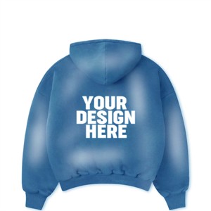 Custom Denim French Terry 100% Cotton Windproof Sun-Faded Acid-<b>Wash</b> Vintage Streetwear Men's Winter Hoodie Front Rhinestone Logo - Product Image 2
