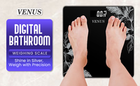 Balance de salle de bain numérique en verre de couleur élégante, capacité de 180 kg, écran LCD, durable, VENUS EPS-2001, argent, précision de 100 g, 1 an