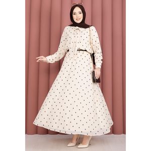 Ensemble 2 pièces en mousseline de soie à pois crème avec haut à col nœud et foulard, collection Printemps/Été – Haut court et short - Product Image 4