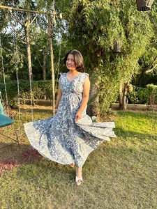 Robe Maxi décontractée d'été pour femmes bloc de main imprimé robe mi-longue florale bohème imprimé floral - Product Image 2