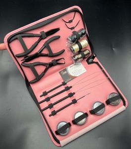Alicates para extensiones de cabello de acero inoxidable de grado superior, Kit de herramientas con logotipo personalizado negro mate con caja rosa de hilo de cuentas - Product Image 3