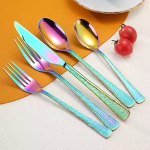 Belle arc-en-ciel motif couteau cuillère fourchette ensemble en acier inoxydable 5 pièces or argenterie ensemble de couverts - Product Image 5