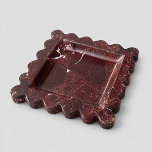 Bandeja Decorativa de Mármol Rojo Festoneado de Lujo, Hecha a Mano con Piedra Natural, Organizador para Tocador - Product Image 3