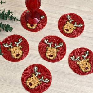 MS HANDICRAFT Posavasos con cuentas hechos a mano-Posavasos clásicos Cuentas de vidrio Respaldo de poliéster (4x4 pulgadas) Iglesia Regalos religiosos Portátil - Product Image 1