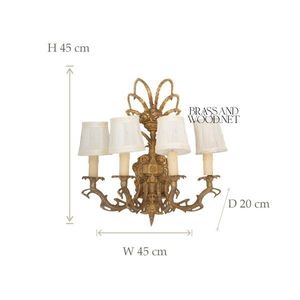 Applique Murale Antique en Laiton Massif avec Design à Cinq Bras, Abat-Jour en Tissu Élégant et Détails Ornés pour les Intérieurs de Luxe Classiques - Product Image 2