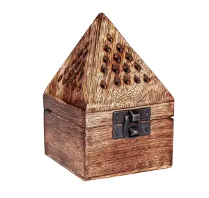 木制经典金字塔风格燃烧器 (Dhoop支架)，底部方形和顶部锥形，手工制作4.5英寸木制熏香