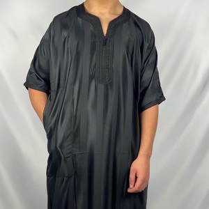 Authentic Moroccan <b>Men's</b> <b>Thobe</b> with Detailed Embroidery-Islamic Clothing Polyester Anti-Wrinkle Long Sleeve Prayer Wear - Product Image 1