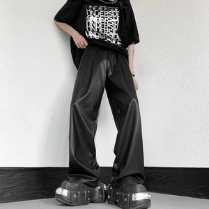 Pantalones de Cuero Sintético con Cordón para Hombre, Pantalón de Pierna Ancha con Cintura Elástica, Ropa de Calle Hip Hop, Transpirable y Cómodo - Product Image 3