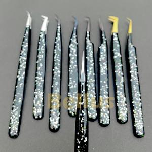 Pinzas profesionales negras para pestañas, punta de volumen de fibra, puntas recubiertas de Plasma de acero inoxidable, herramienta de pinzas de extensión de pestañas - Product Image 3