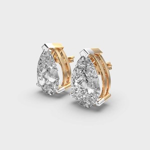 Pendientes de diamante cultivado en laboratorio con corte de pera y engaste de barra en oro bicolor de 9K en oro blanco/rosa/amarillo. - Product Image 5