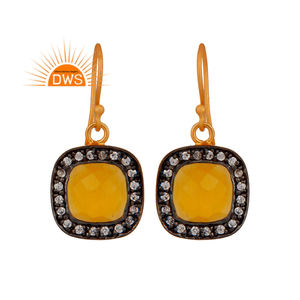 Hot Selling Sterling Silver Natural Cz And Yellow <b>Moonstone</b> Gemstone Dangle Earring Custom Jewelry Manufacturer - Product Image 1