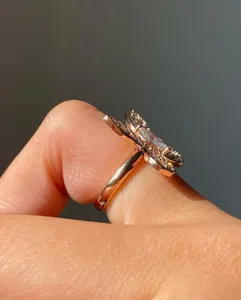 Anillo único de moissanita de corte Marquesa de mariposa, anillo de fiesta de Hip Hop de diamante redondo y marquesa, venta al por mayor - Product Image 2