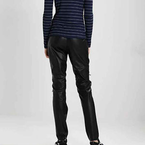 Pantalones de Cuero para Mujer, Pantalones Casuales con Parches, Cintura Baja, Estilo Urbano, Cierre de Cremallera, Corte Recto y Holgado, OEM - Product Image 4