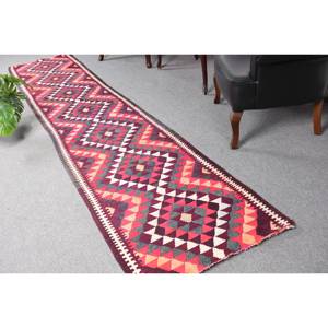 Alfombra Kilim clásica turca Vintage rojo Beige 2,4 X 11.9ft patrón rectangular técnica de tejido plano látex de lana para habitaciones grandes - Product Image 1