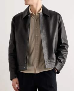 Chaqueta de cuero negro de grano completo Loro Piana Yabu - Product Image 2