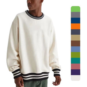 2025 puño acanalado a rayas y dobladillo cuello redondo moda bordado Logo diseño hombre sudadera básica mezcla de algodón - Product Image 1