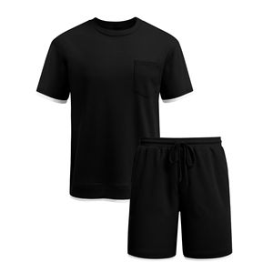 Ensemble de t-shirts et shorts en coton 100% personnalisé en gros, décontracté, respirant, tricoté, à manches courtes pour hommes - Product Image 6