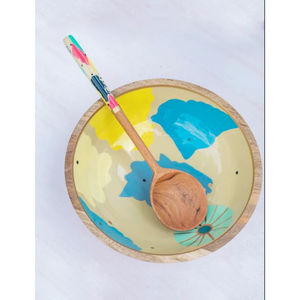 Modern Style Wooden <b>Bowl</b> <b>Set</b> with Bright Color Enamel Print for Serving <b>Soup</b> Salad Dinnerware for Restaurant Home for Parties - Product Image 4