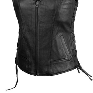 Nueva llegada de diseño personalizado de los hombres negro transpirable cremallera Chaleco de cuero de talla grande ignífugo ropa deportiva verano moto - Product Image 5