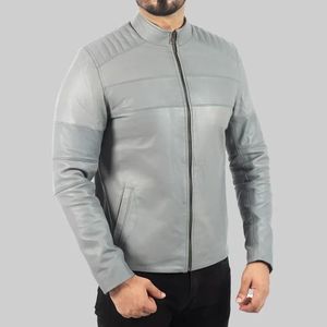 Chaqueta motorista de cuero gris de Harry para hombre - Product Image 2