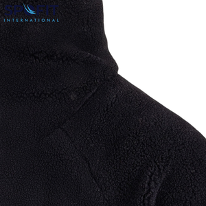 Custom Winter Warm Thick Fleece Fluffy 100% Cotton Color <b>Black</b> <b>Men</b> Oversized <b>Hoodie</b> Embroidery Heavyweight Half Face Zipup - Product Image 3