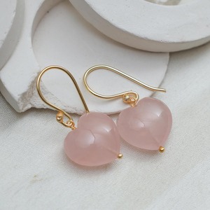 Gold Plated 925 Sterling <b>Silver</b> Heart Shape Rose Quartz <b>Earrings</b> Handmade <b>Dangle</b> <b>Earrings</b> Gemstone Jewelry for Women and Girls - Product Image 3