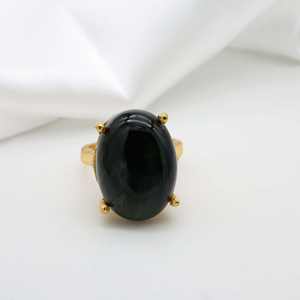 Wholesale Collection Real Green Onyx Gemstone <b>Statement</b> <b>Ring</b> Yellow Gold Plated Adjustable Prong Setting Fashionable Brass <b>Ring</b> - Product Image 5