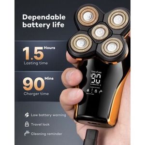 Rasoir électrique rotatif sans fil pour rasage humide et sec, pour tête chauve, corps et crâne, avec tête de rechange pour l'épilation électrique - Product Image 1