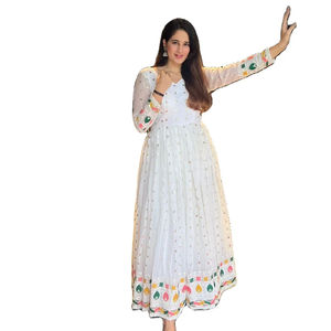 Dernière robe Anarkali fantaisie de séquence de broderie fausse georgette lourde de créateur par fab zone - Product Image 1