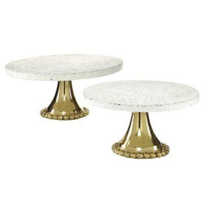 Ensemble de 2 présentoirs à pizza en fer, dessus en marbre blanc couleur or, vaisselle élégante, support de serveur idéal, présentoir de vente chaude - Product Image 1