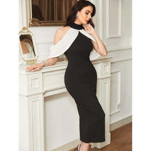 Jane's Women's Solid Two-Tone Imported Crepe <b>Maxi</b> <b>Dress</b> O-Neck Elegant Wing Detail Spreading Shoulders <b>Flutter</b> <b>Sleeve</b> A-Line - Product Image 3