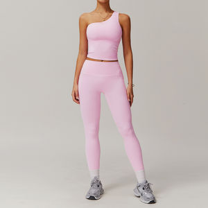 Ensemble de yoga pour femmes de différentes couleurs, personnalisé, de haute qualité, sans couture, uni, sans manches, taille élastique, pour la gym et le fitness. - Product Image 6