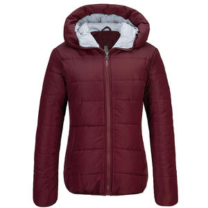 2025 Customize Solid maroon Color Women Winter Puffer Jacket High Quality Breathable Fabric Cotton Filling Padded Parkas Jacket - Product Image 1